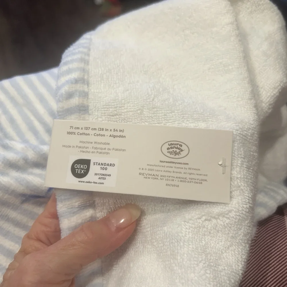NEW Laura Ashley Floral Striped Cotton Hand Towels (2) and Bath Towel (1)